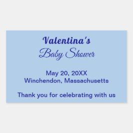 Pegatina Rectangular Typography Style Minimalist Light Blue Baby Shower