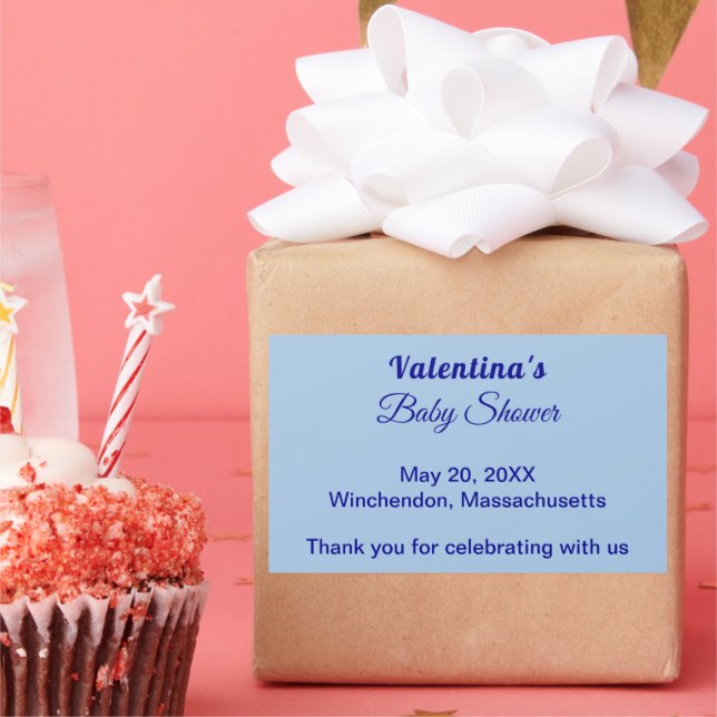 Pegatina Rectangular Typography Style Minimalist Light Blue Baby Shower (Fiesta)