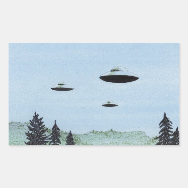 Pegatina Rectangular UFO Trio (Anverso)