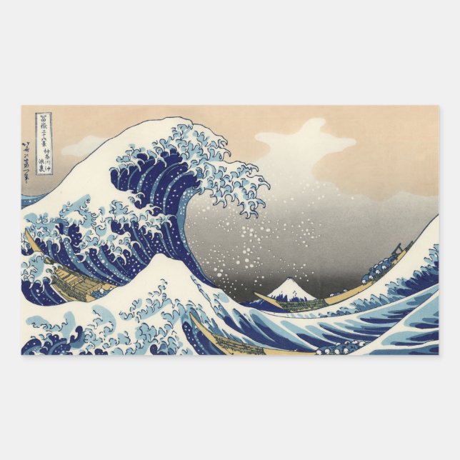 PEGATINA RECTANGULAR UKIYO-E ~HOKUSAI  葛飾北斎    「富嶽三十六景 神奈川沖浪裏」 (Anverso)