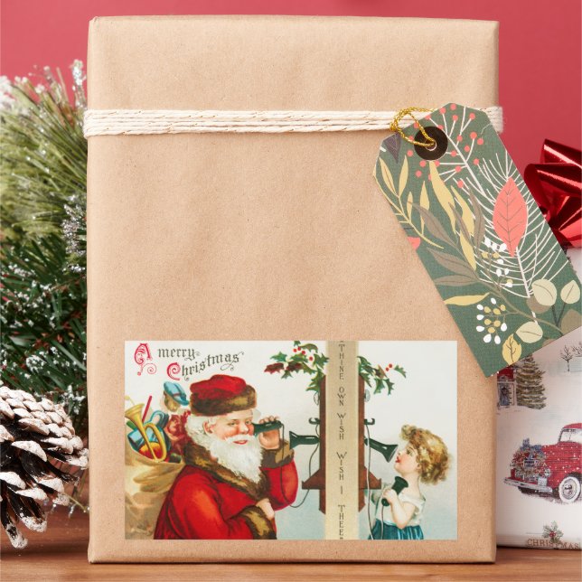 Pegatina Rectangular Un alegre Santa Claus navideño de Ellen Clapsaddle (Vacaciones)