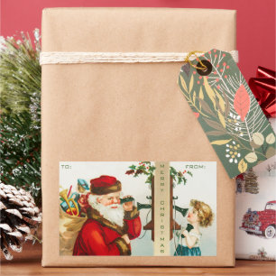 Pegatina Rectangular Un alegre Santa Claus navideño de Ellen Clapsaddle
