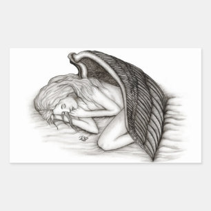 Pegatina Rectangular Un ángel dormido, diseño blanco y negro