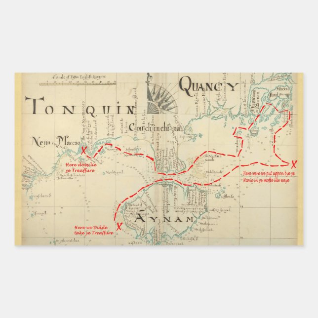 Pegatina Rectangular Un auténtico mapa pirata de 1690 (con adornos) (Anverso)