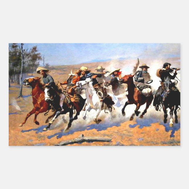 Pegatina Rectangular Un baile para la madera por Frederick Remington (Anverso)