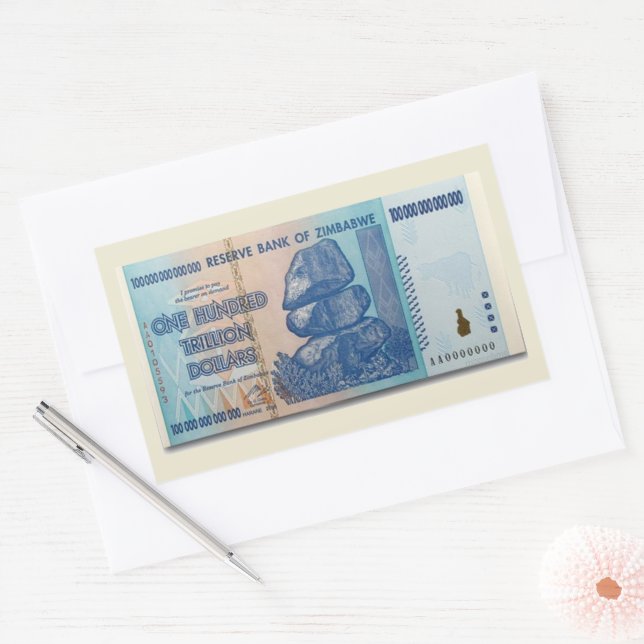 Pegatina Rectangular Un billete de un billón de dólares de Zimbabue (Sobre)