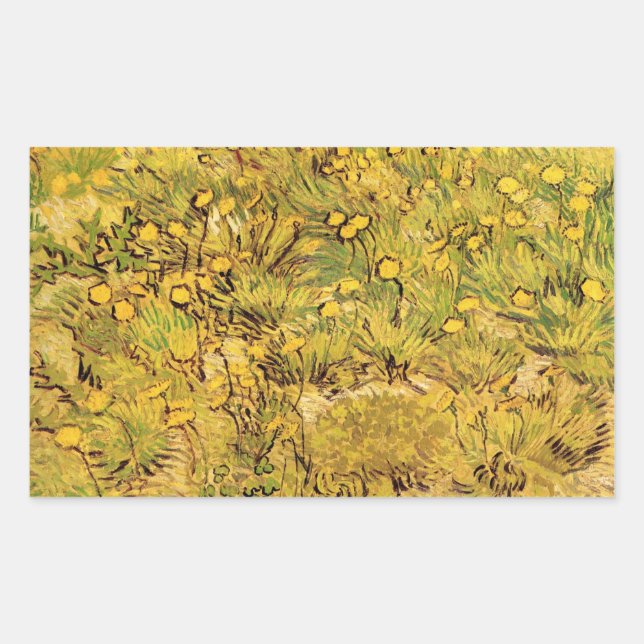 Pegatina Rectangular Un campo de flores amarillas por Vincent van Gogh (Anverso)