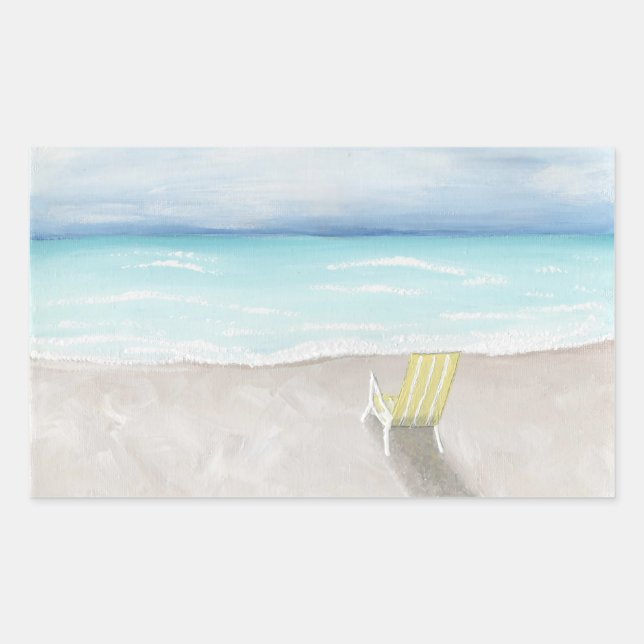 Pegatina Rectangular Un día en la playa (Anverso)