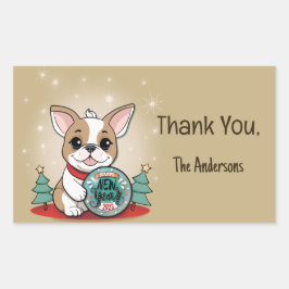 Pegatina Rectangular Un divertido Bulldog francés feliz año nuevo