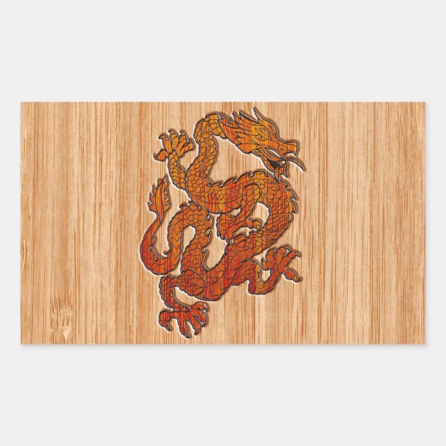 Pegatina Rectangular Un dragón rojo como el bambú (Anverso)