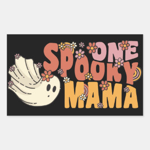 Pegatina Rectangular Un Fantasma De Mama Groovy Con Flores Vintage
