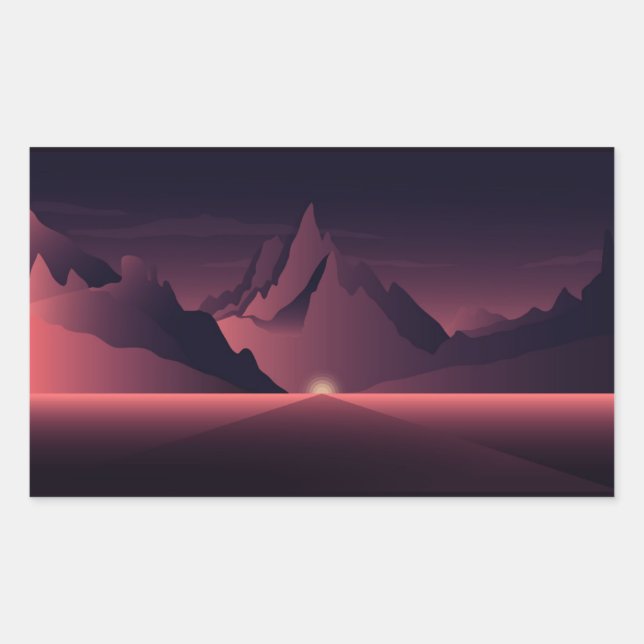 Pegatina Rectangular Un ilustracion de atardecer de montaña (Anverso)
