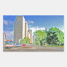 Pegatina Rectangular Una bulliciosa tarde de Chicago