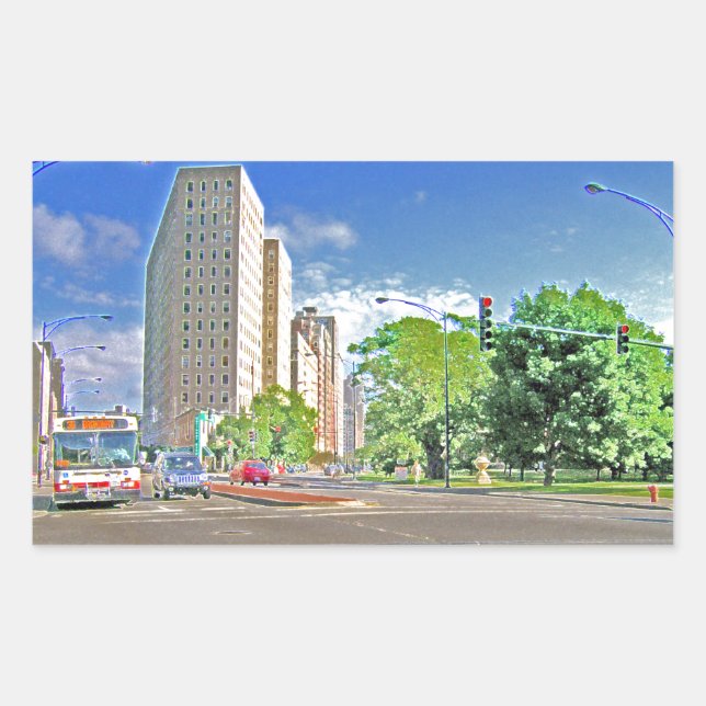 Pegatina Rectangular Una bulliciosa tarde de Chicago (Anverso)