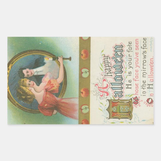 Pegatina Rectangular Una feliz cosecha de espejos de Halloween (Anverso)