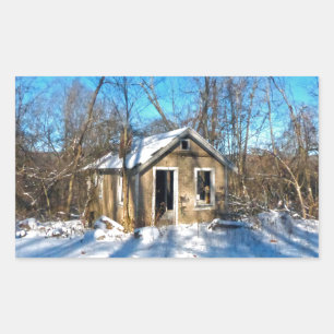 Pegatina Rectangular Una vieja casa en la nieve
