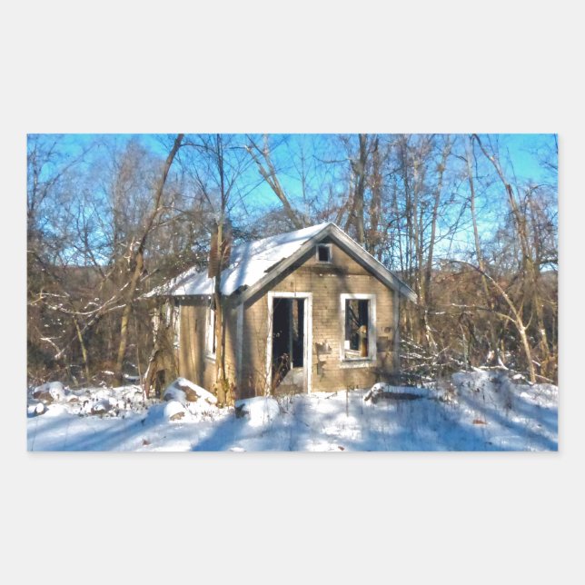 Pegatina Rectangular Una vieja casa en la nieve (Anverso)
