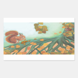 Pegatina Rectangular Unas ardillas raras comen Ilustracion de Hazellana
