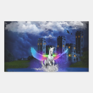 Pegatina Rectangular Unicornio con alas arcoiris