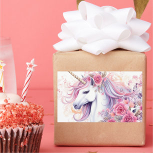 Pegatina Rectangular Unicornio Mágico Adorable