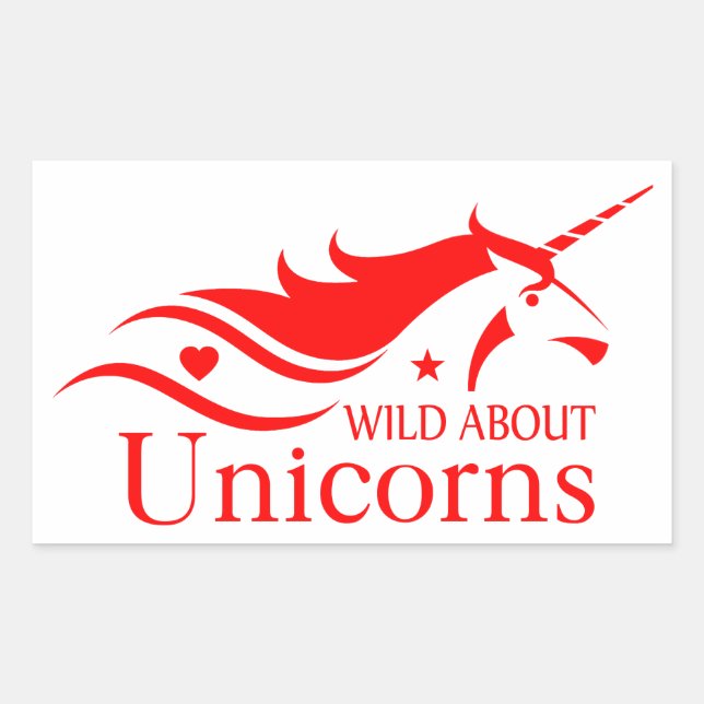 Pegatina Rectangular Unicornios, salvajes sobre Unicornios, Unicornio (Anverso)
