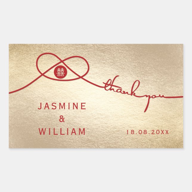 Pegatina Rectangular Unión de nudos rojos doble felicidad Boda chino (Anverso)