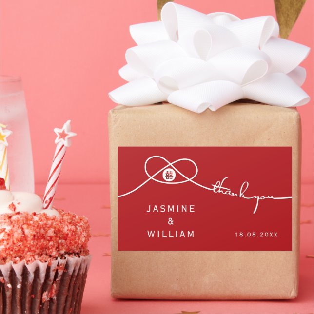 Pegatina Rectangular Unión de nudos rojos doble felicidad Boda chino (Fiesta)