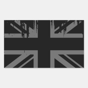 Pegatina Rectangular Union Jack (bandera británica de plata granulada)
