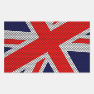 Pegatina Rectangular Union Jack on Carbon Fibra Style Print