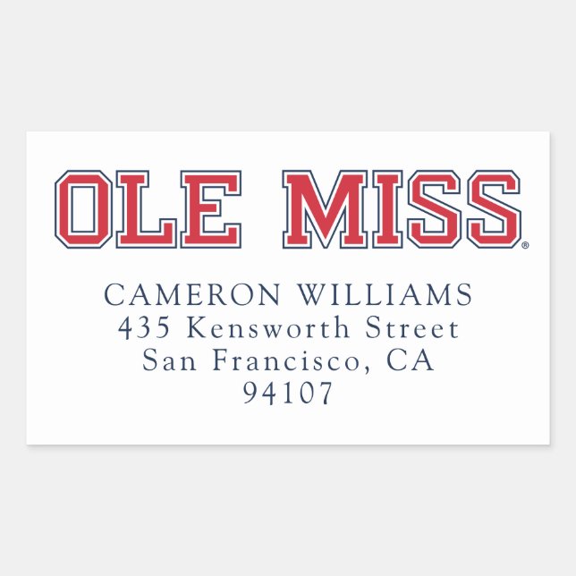 Pegatina Rectangular Universidad de Misisipi | Ole Miss Wordmark (Anverso)