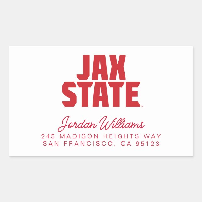 Pegatina Rectangular Universidad Estatal de Jacksonville JAX STATE Rojo (Anverso)