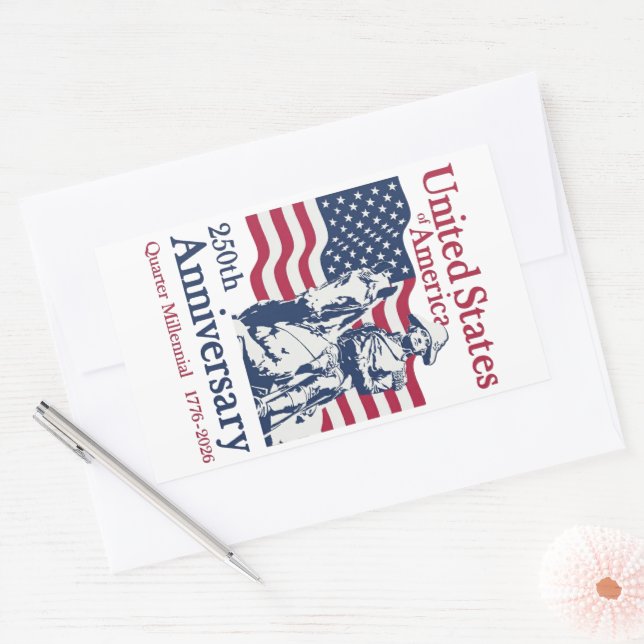 Pegatina Rectangular USA 250th Anniversary Semiquincentennial 1776-2026 (Sobre)