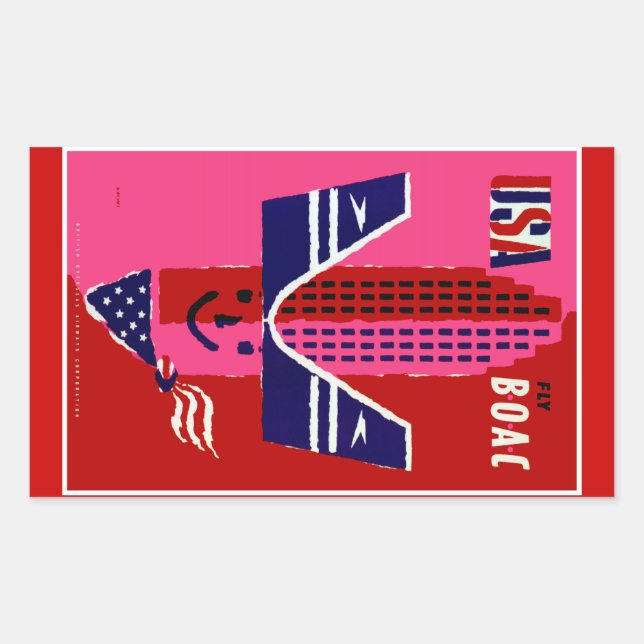 Pegatina Rectangular USA ~ Fly BOAC (Anverso)