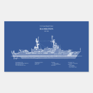 Pegatina Rectangular USCG Cutter Hamilton whec-715 - ABD