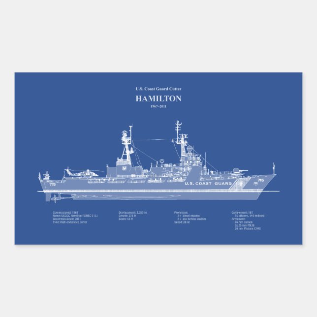 Pegatina Rectangular USCG Cutter Hamilton whec-715 - ABD (Anverso)