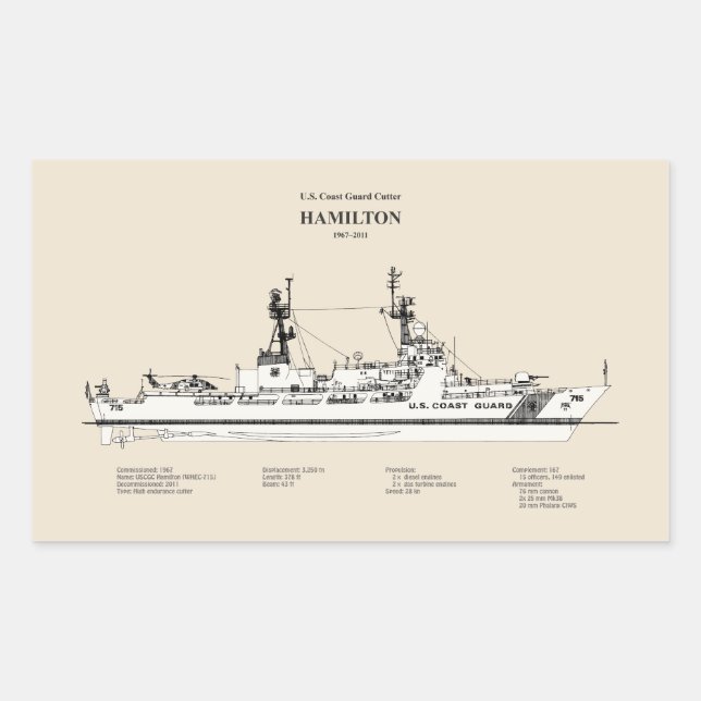 Pegatina Rectangular USCG Cutter Hamilton whec-715 - SBD (Anverso)