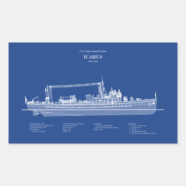 Pegatina Rectangular USCG Cutter Icarus wpc-110 - ABD (Anverso)