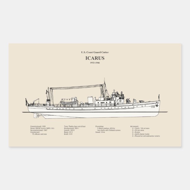 Pegatina Rectangular USCG Cutter Icarus wpc-110 - SBD (Anverso)
