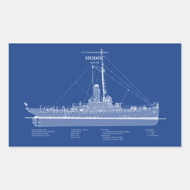 Pegatina Rectangular USCG Cutter Modoc wpg-46 - ABD (Anverso)