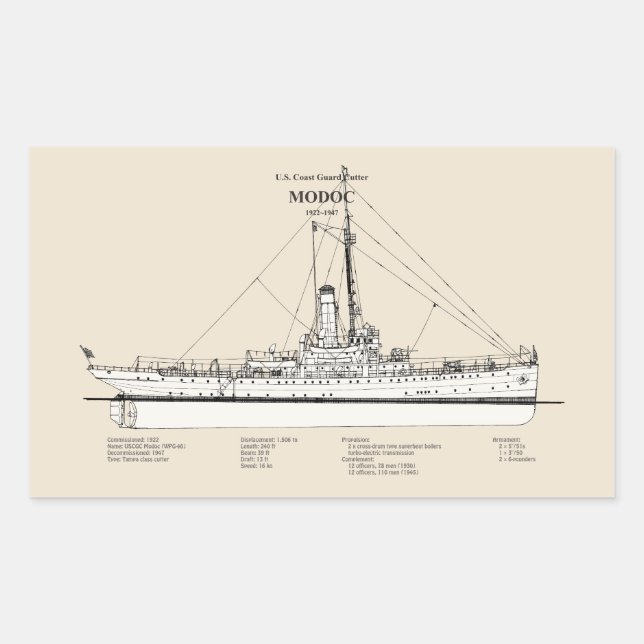 Pegatina Rectangular USCG Cutter Modoc wpg-46 - SBD (Anverso)