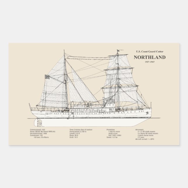 Pegatina Rectangular USCG Cutter Northland wpg-49 - SBD (Anverso)
