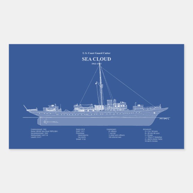 Pegatina Rectangular USCG Cutter Sea Cloud wpg-284 - ABD (Anverso)