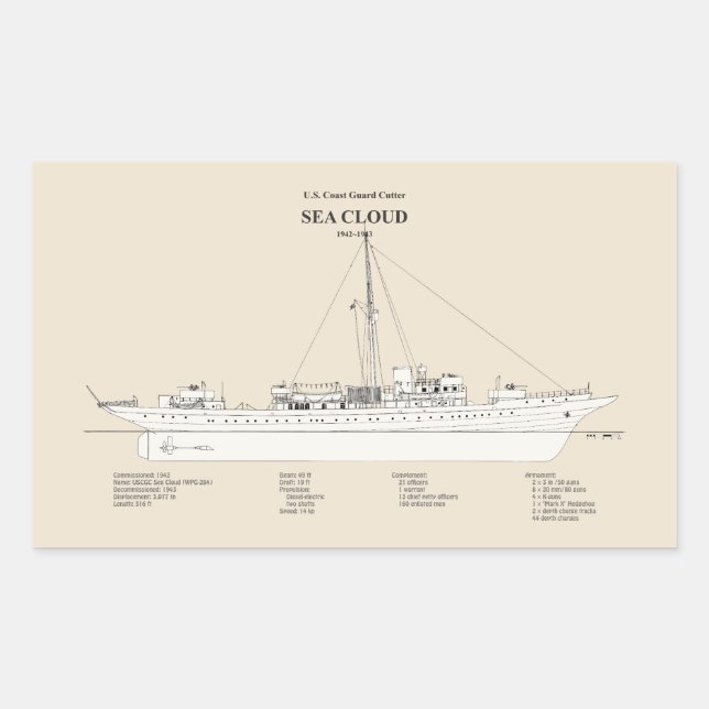 Pegatina Rectangular USCG Cutter Sea Cloud wpg-284 - SBD (Anverso)
