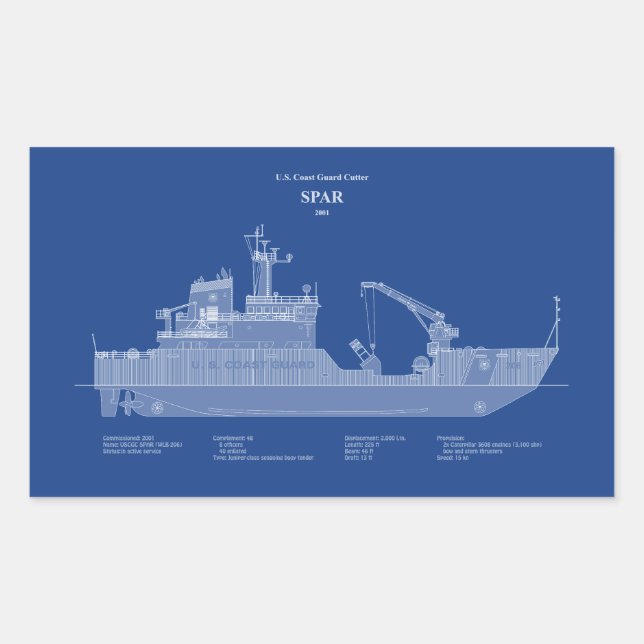 Pegatina Rectangular USCG Cutter Spar wlb-206 - ABD (Anverso)