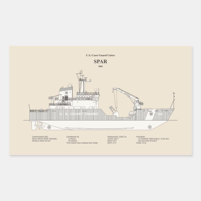 Pegatina Rectangular USCG Cutter Spar wlb-206 - SBD (Anverso)
