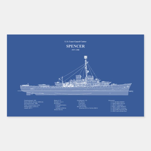 Pegatina Rectangular USCG Cutter Spencer wpg-36 - ABD (Anverso)