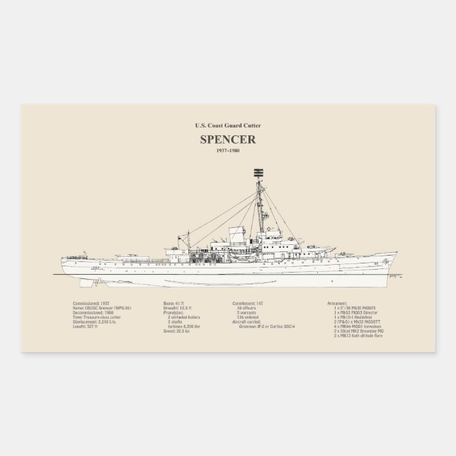 Pegatina Rectangular USCG Cutter Spencer wpg-36 - SBD (Anverso)