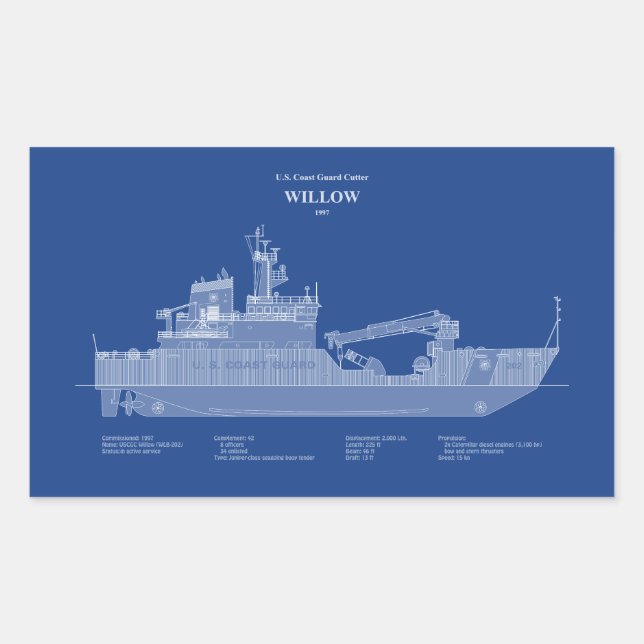 Pegatina Rectangular USCG Cutter Willow wlb-202 - ABD (Anverso)