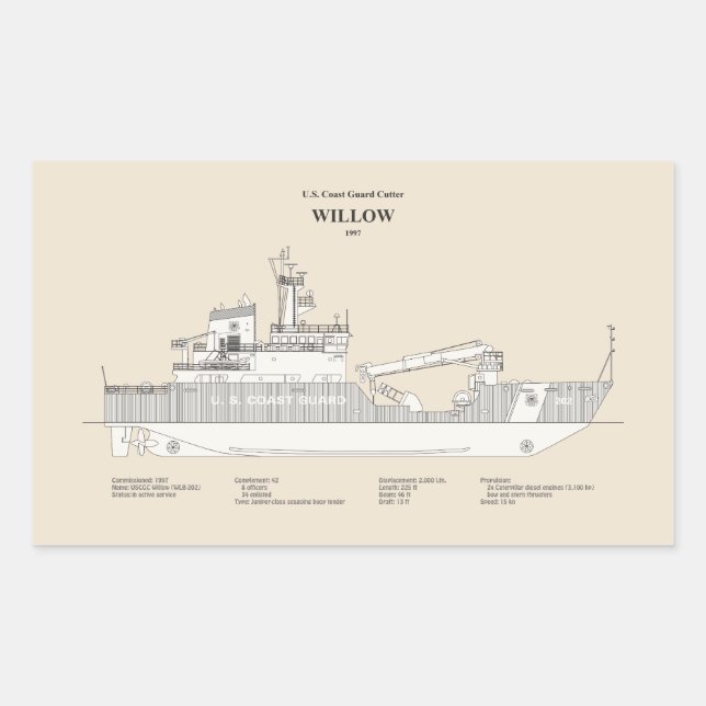 Pegatina Rectangular USCG Cutter Willow wlb-202 - SBD (Anverso)