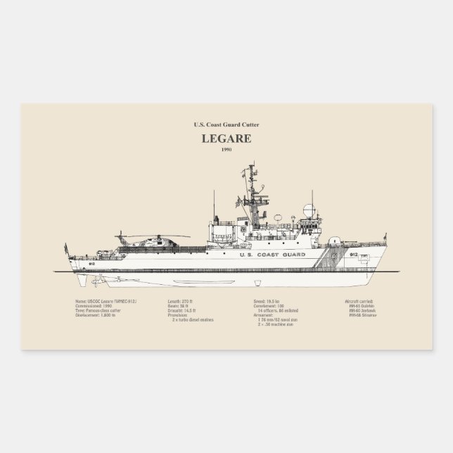 Pegatina Rectangular USCG Legare wmec-912 - SBD (Anverso)